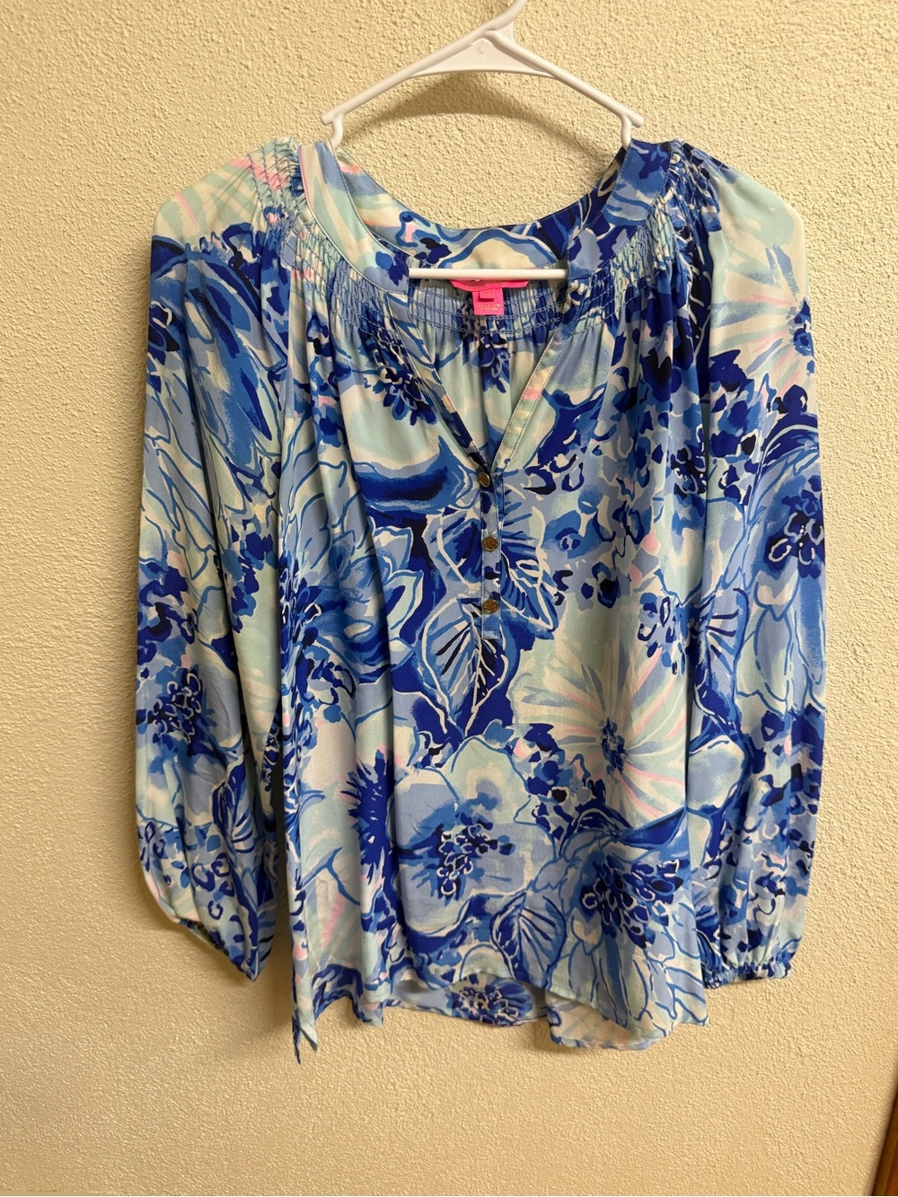 Lilly Pulitzer Blue Floral Peasant Blouse